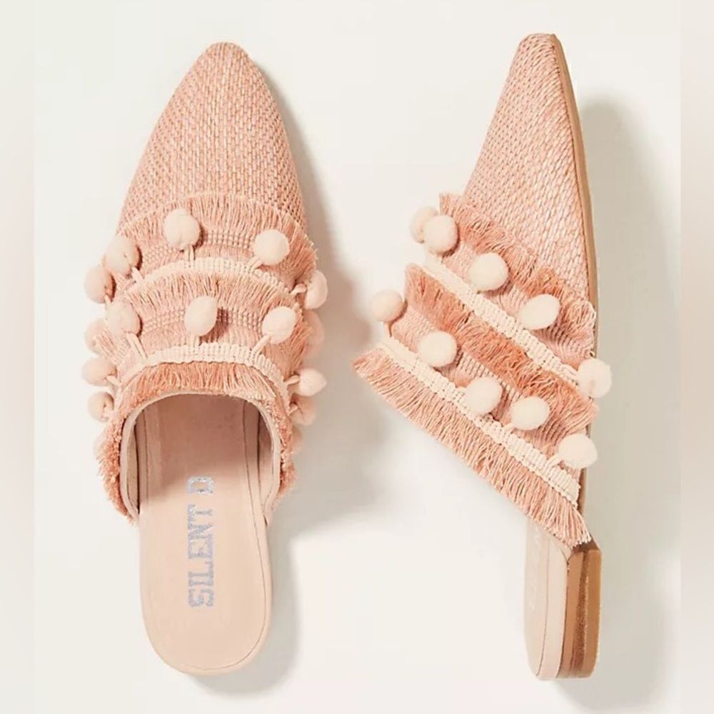 NWOT “Silent D” Brand shoe Camille Pom Mules In Pink from Anthropologie